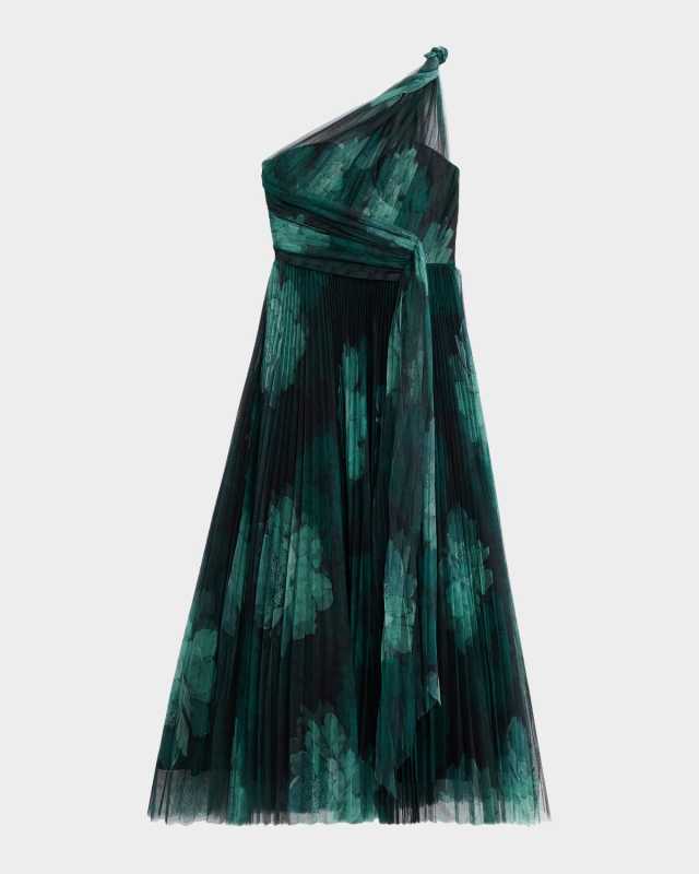 Philippa One-Shoulder Pleated Tulle Gown